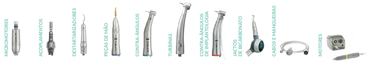 Reparar micromotor, acoplamento, destartarizador, peça de mão, contra-ângulo e de implantologia, turbina, jacto de bicarbonato, cabo e mangueira, motor